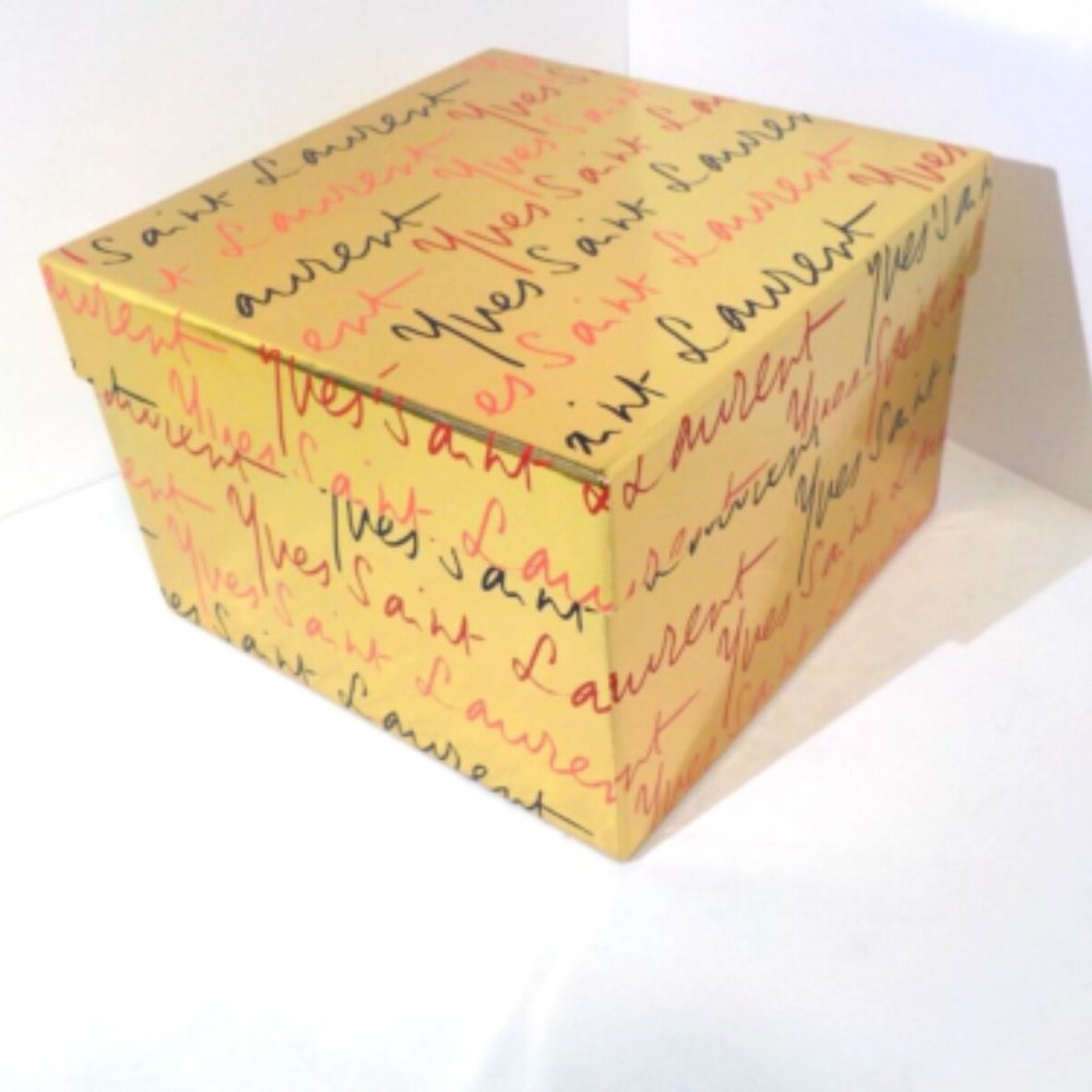 Yves Saint Laurent Gold Tone Cover Card Board Gift Box 7x7x5 in NEW